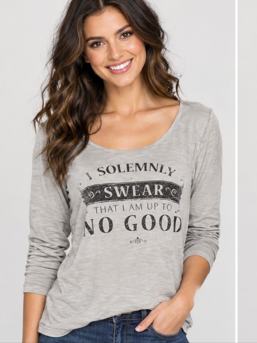 Harry Potter Long Sleeve Graphic Tee I Solemnly Swear Gray Size Small